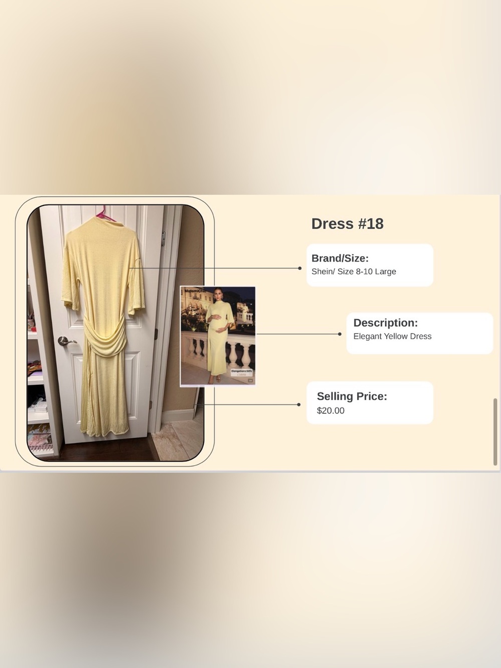 SHEIN Pale Yellow Maternity Midi Dress with High Neck